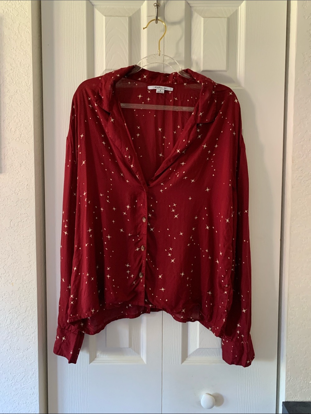 O'Neill Burgundy Star-Print Button Down Shirt Size Small